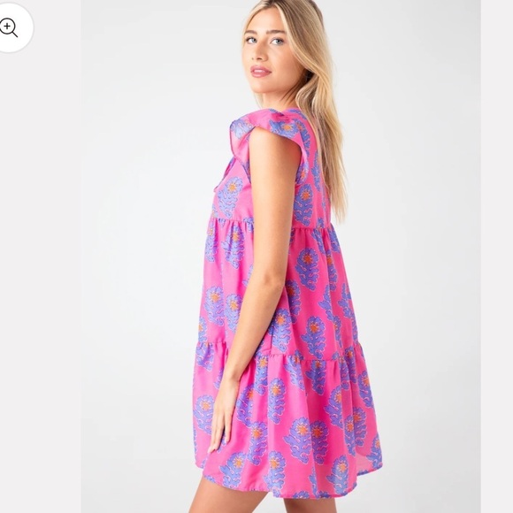 J. Marie Womens Piper Ruffle Dress Floral Print Sz Small Resortwear Chic Preppy - Picture 2 of 10